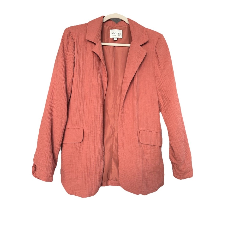 Stoosh Cotton Gauze Blazer Jacket S Coral Open Front  Pockets Casual Oversized